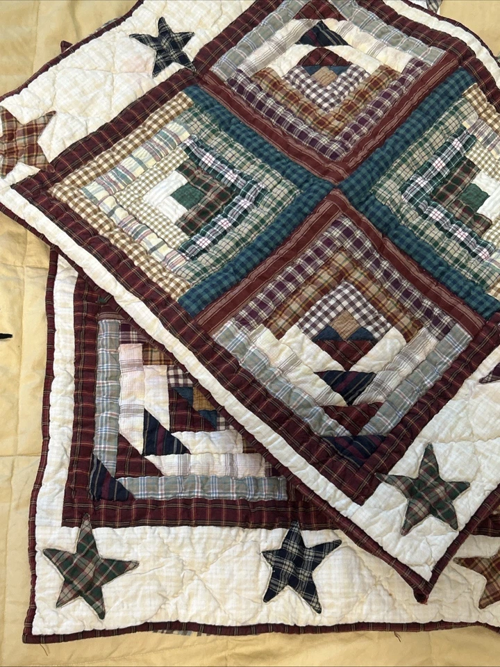 Patch Magic Vintage Plaid Star Quilt Cotton King Size + 2 Standard Shams *Flaw - Image 2 of 4