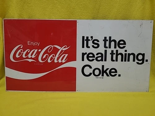 Vintage Large Coca Cola Coke Metal Sign 30 x 15 TO51