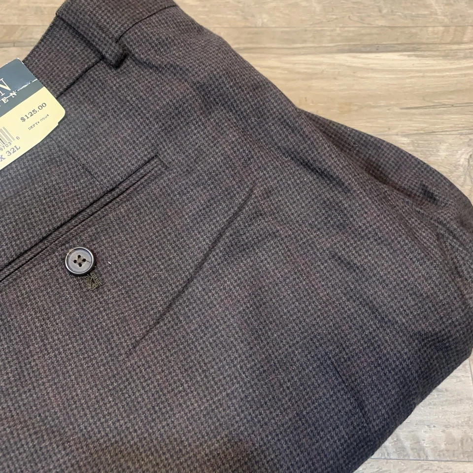 Pantalones Lauren Ralph Lauren Para Hombres 100% Lana Pierna Recta Cuadros Marrón Talla 36 X 32 Foto 2 de 4