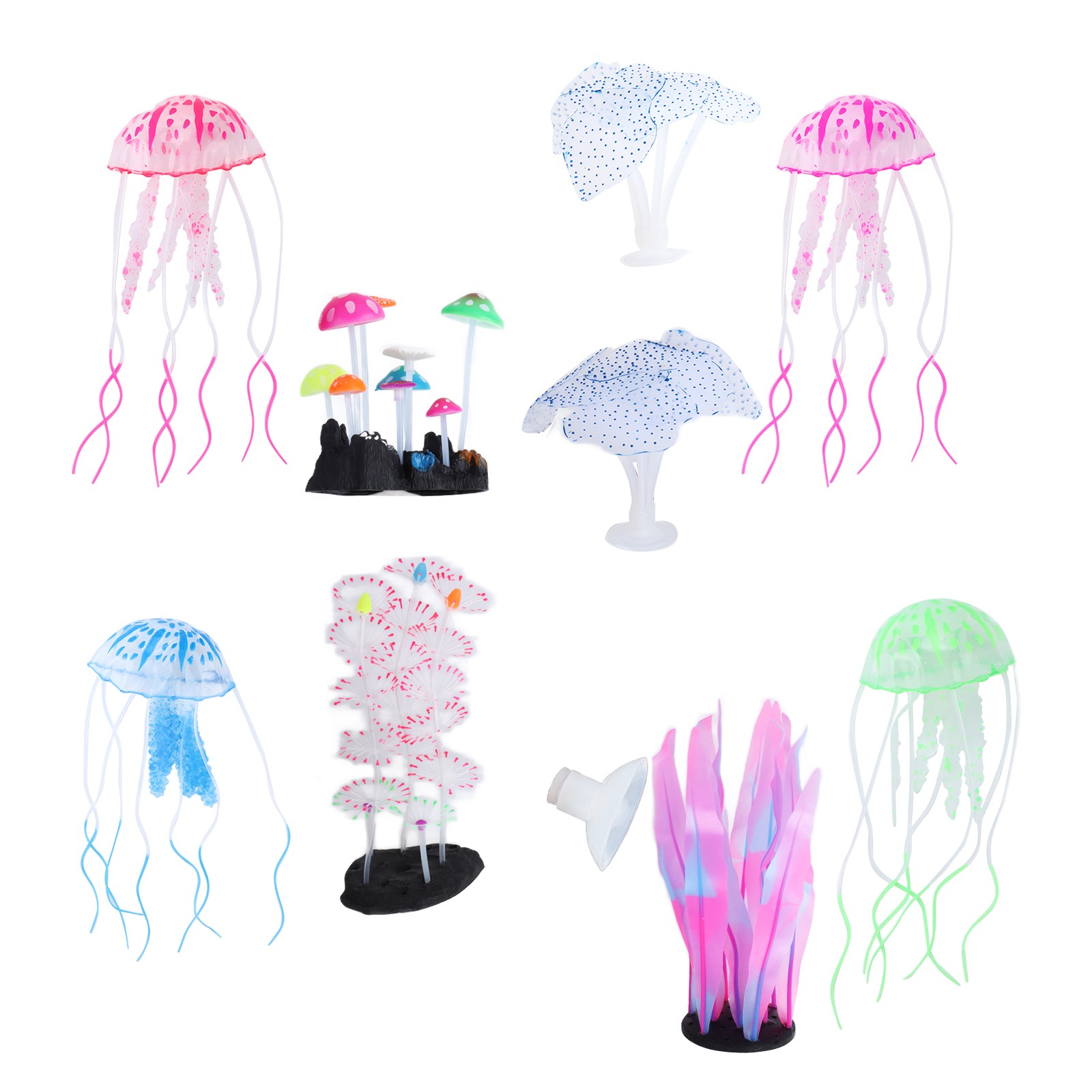 9pcs Luminous Aquarium Coral Decors Glowing Effect Artificial Coral Plant Part