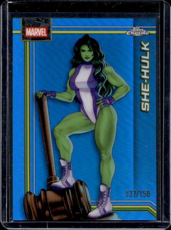 2026 Topps Chrome Marvel Comics She-Hulk Blue Refractor #/150
