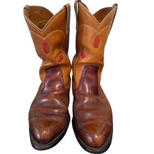 Vintage Mens Leather Western Brown Red Cowboy Boot Neolite Made In USA Size 9