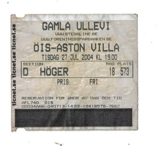 Orgryte IS v Aston Villa Friendly TICKET 2004/05