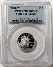 2004 W PLATINUM $25 EAGLE STATUE OF LIBERTY 1/4 OZ PROOF COIN PCGS PR 69 DCAM 2700.00 per troy oz