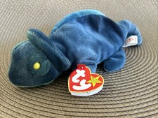 Ty Beanie Baby Rainbow The Chameleon P.E. Pellets ERROR con etiquetas *RARO*