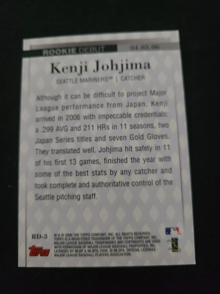 2006 TOPPS KENJI JOHJIMA UPDATE ROOKIE DEBUT #RD-3 IN PERSON ON CARD AUTOGRAPH - Image 2 of 2