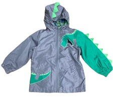 London Fog Size 5 Kids Boys Dinosaur Hooded Windbreaker Jacket Gray Green
