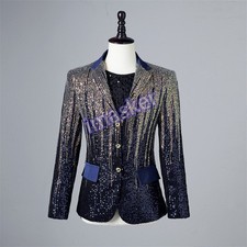 Men's Sequin Tuxedo Jacket Suit Blazer Party Prom Coat Tops Showman Costume