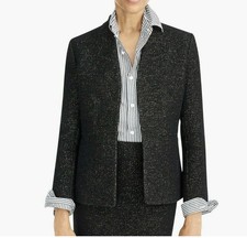 J Crew Going Out Tinsel Tweed Blazer Women s 8 Black Gold Specks Sparkle Open