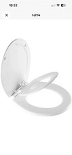Slow-Close Toilet Seat with Built-In Toddler Round, White Enameled Wood