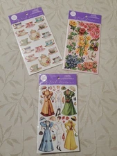 3 Vtg Gifted Line The Kirshner  Sticker Sheet Victorian Dress Flower Tea Cups 92