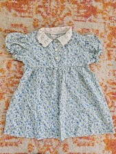 Vintage 1970s Girls Blue Floral Dress with Lace Collar Size 5
