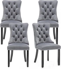 Velvet Dining Chairs Set of 4,Upholstered Dining Chairs with Ring Pull Trim and 