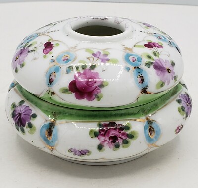 Antique Victorian Hand Painted Floral Hair Receiver bone china or Porcelain 