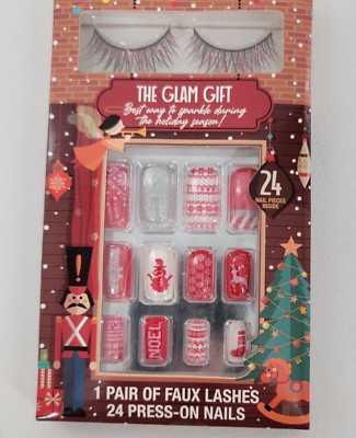 The Glam Gift 1 Pair Of Faux Glitter Lashes 24 Holiday Themed Press On Nails New