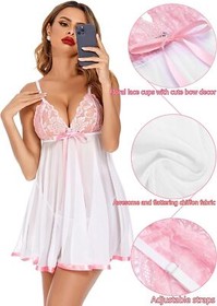 Women Sexy Lingerie Lace Babydoll Sheer Chemise Sleepwear Dress Pantie Plus Size