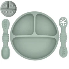 Silicone Baby Plate Set with Cartoon Suction Bowl and Rice Spoon for Kids Food