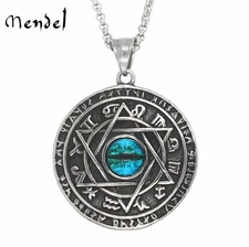 MENDEL Stainless Steel Evil Eye 6 Point Star Hexagram Occult Necklace Pendant
