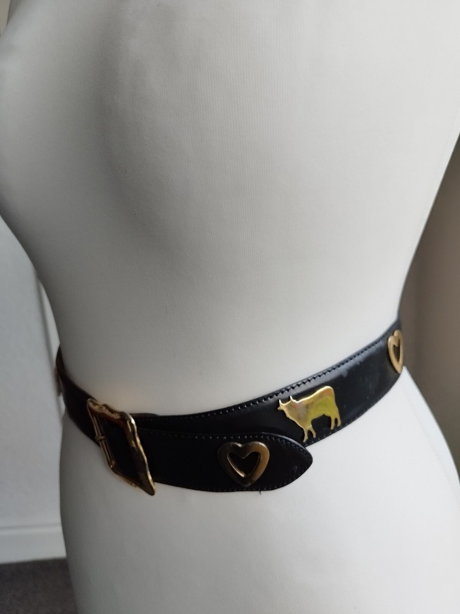 MOSCHINO Designer Black/ Gold Leather Womens Belt | eBay UK display picture 1
