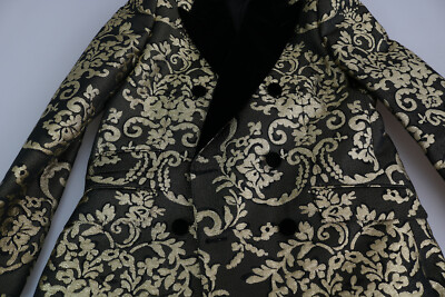 【新品】DOLCE&GABBANA シルク混織　ジャケット DOLCE & GABBANA Jacket SICILIA Black Gold Jacquard Long Coat IT46