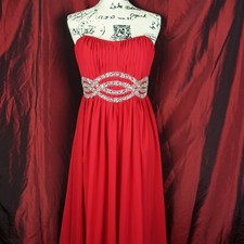Lafee Red Silver Beaded Pageant Prom Sweet Heart Strapless Ruched Long Dress 6