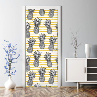 Pineapple With Striped Bubble Free Door sticker Abstract Art Gold Lines Decal