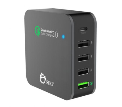 SIIG 5-Port Smart USB Charger plus Organizer Bundle with QC3.0 & Type-C - Black