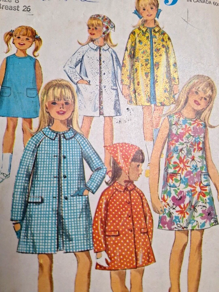 Dress Coat Scarf Girls 8 Simplicity 6943 Sewing Pattern Cut VTG 60s A Line Mini - Image 3 of 4