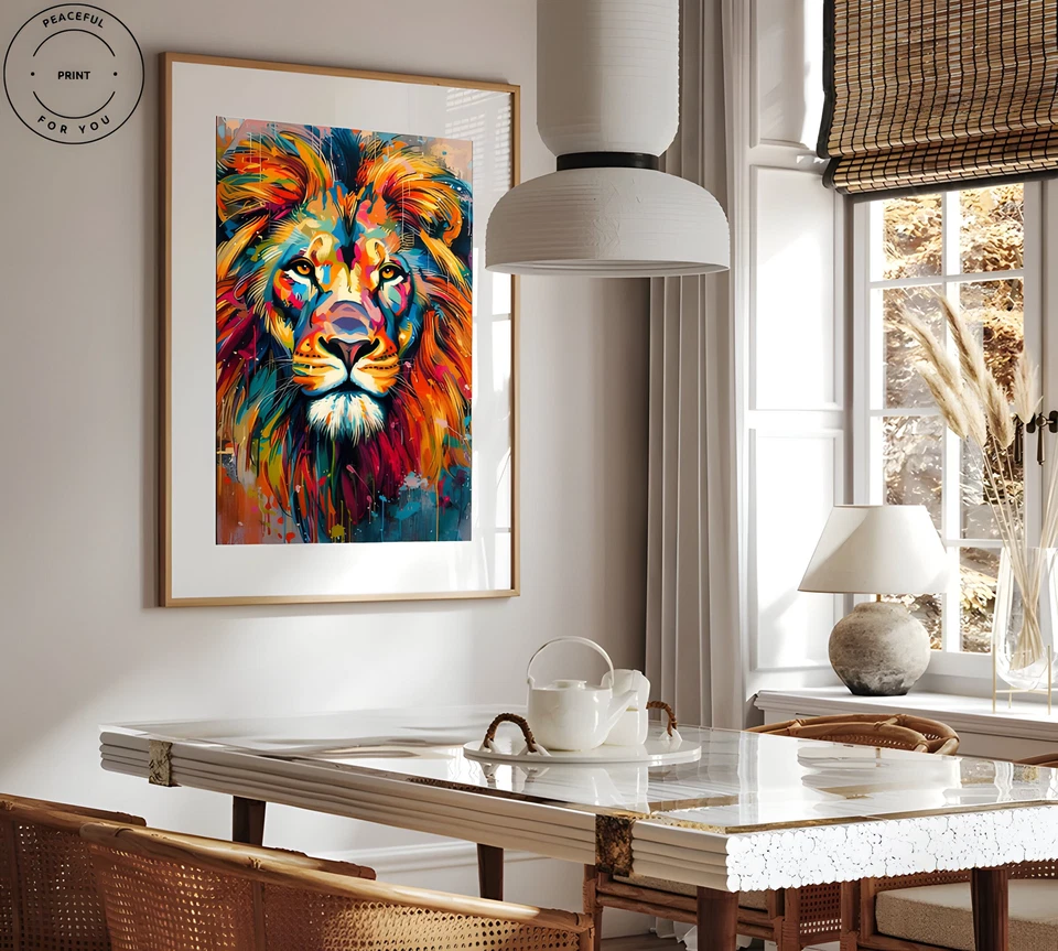 Плакат с головой льва холст настенное искусство поп-арт печать лев граффити искусство холст 32 - Изображение 3 из 4