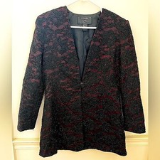 Carmen Marc Valvo Evening Jacket Collarless Black Bead Button Front Lined small