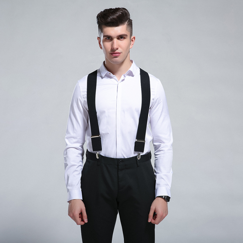 Winfox bretelle uomo vintage nero bianco larghezza 5 cm bretelle uomo bretelle 4 clip - Foto 2 di 12