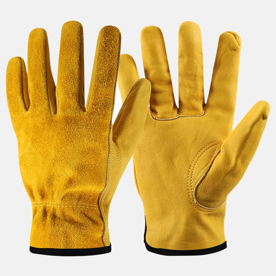 Leather Work Gloves Yellow Thorn Proof Men Protection Safety Gardening Gloves