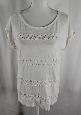 Anthropologie Akemi Kin Womens Pullover Top Ivory Lace Cap Sleeves Large