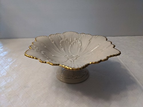 Lenox Arbor Collection Footed Pedestal 6-Sided Candy Dish Compote 14K Gold Trim - 第 1/4 張圖片