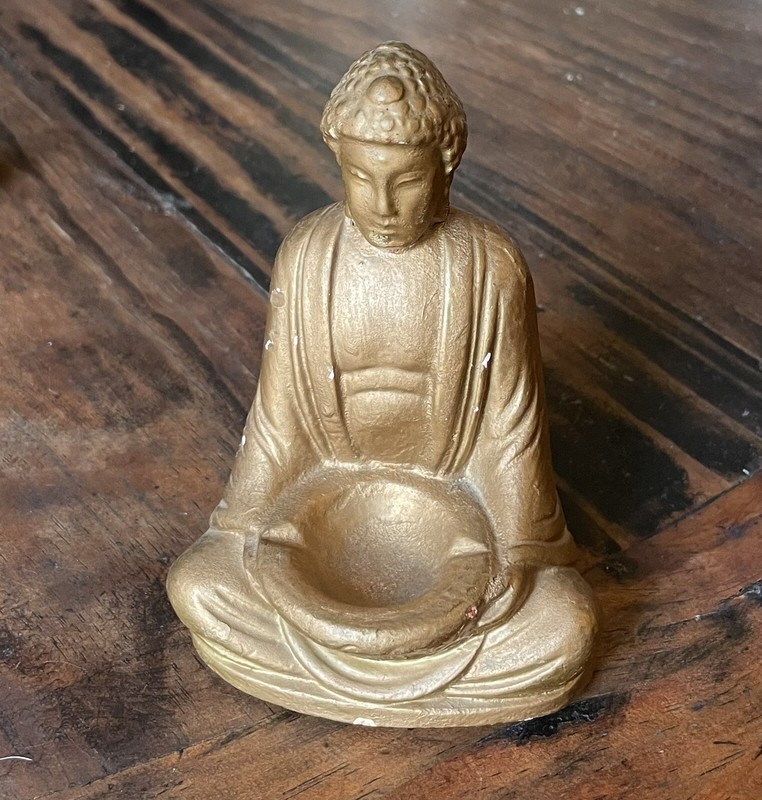 gold chalkware buddha Statue incense burner,  Antique , Vintage, Funky, Unusual