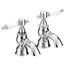 Heritage Glastonbury Bath Tap, White Handles, Chrome