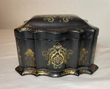 antique 19th century handmade gold gilded lacquered French wooden tea caddy box