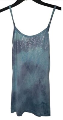 BKE Women's Size Small Turquoise Shimmering Tie Dye Extra Long Tank Top NWT