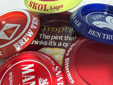 VARIOUS USED METAL PUB ASHTRAYS - HOME BAR ASH TRAY SMOKING LAGER BITTER