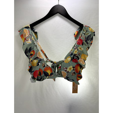 Kona Sol Womens Soft Ruffle Bralette Bikini Top Size L Green Tropical Print NWT