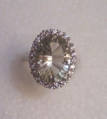 Green Amethyst and CZ Pave, Sterling Silver Ring