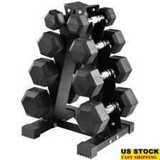 100LB Rubber Coated Hex Dumbbell Weight Set with A-Frame Rack, 5-20 lbs Pairs