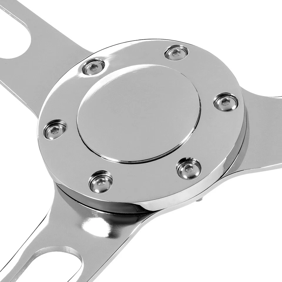 38CM 2"DEEP DISH STAINLESS STEEL SPOKES 6-BOLT CLASSIC WOOD GRAIN STEERING WHEEL - Imagem 3 de 4