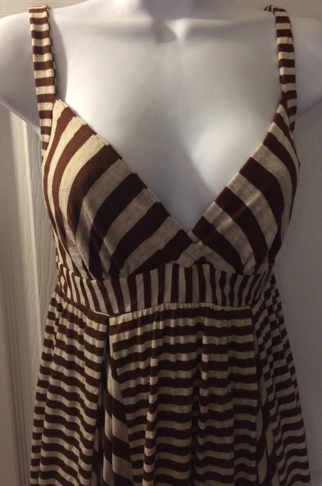 Vestido ELLA MOSS Anthropologie Jersey a Rayas Tejido Marrón Sol Beige Cuello en V Talla XS Foto 4 de 4
