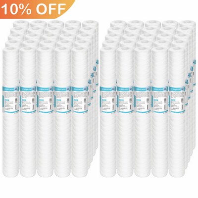 50 Pack 20'' x 2.5'' String Wound Whole House Well Water Sediment Filter Cartridge