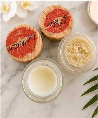 Organic Grass Fed Tallow Balm & Sugar Lip Scrub Coconut Vanilla Set Handmade