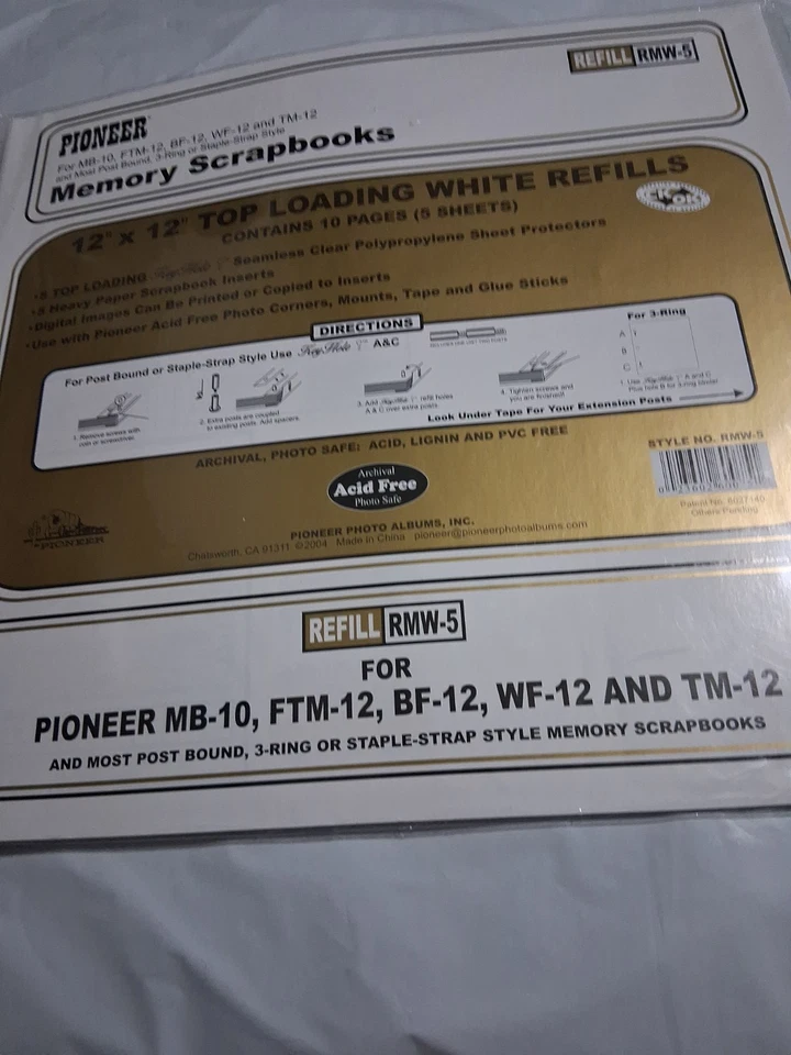Pioneer Memory Scrapbook Album Refill #RMW-5 12x12 White 10 Pages 5 Sheets BinA - Image 1 of 1