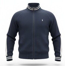 Polo Ralph Lauren Track Jacket Mens L Knit Full Zip Sweatshirt Striped Vintage