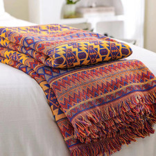 Bohemian Sofa Throw Blanket with Tassels, 100% Handwoven Cotton Knitted Decorati