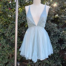 Saints + Secrets Floating By Plunging Neckline Mini Dress Sage Fairy Tulle XS